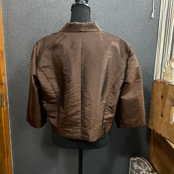 Pretty Maids Brown Cropped Satin Shawl-Collar Jacket - Picture 3 of 4